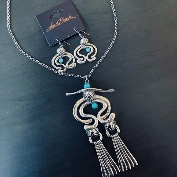 Laurel Burch Turquoise Silver Haight Statement Necklace Earrings Set - Picture 2 of 11